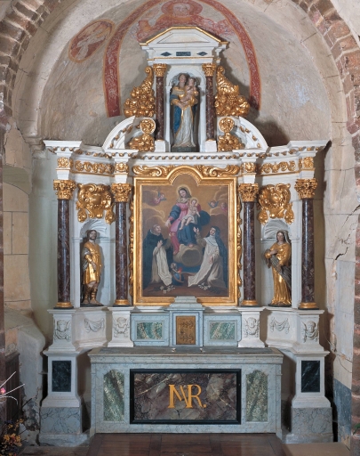 Ensemble de l'autel du Rosaire : autel, tabernacle, retable, degré d'autel