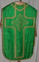 Ornement vert 3 : chasuble, bourse de corporal, étole, manipule, voile de calice