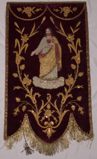 Ensemble de 2 bannières de procession : Sacré Coeur, Immaculée Conception