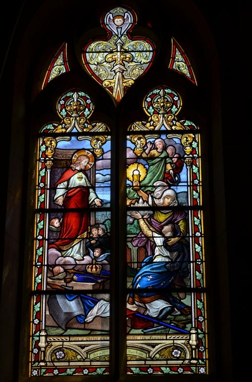 Verrière de la baie 4 (verrière à personnages, vitrail tableau) : Consécration de la France au Sacré Coeur