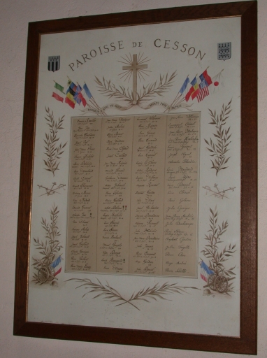 Tableau commémoratif des morts de la guerre 1914-1918