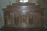 Ensemble de l'autel de la Vierge : autel, degré d'autel, gradin d'autel