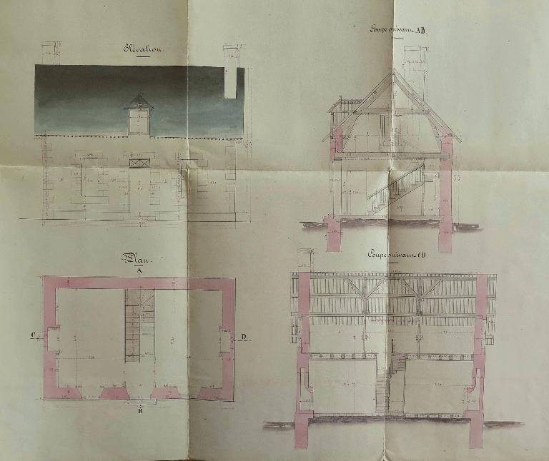 Plan de construction de maisons éclusières sur le canal du Blavet (1862) (Archives départementales du Morbihan, S2530)