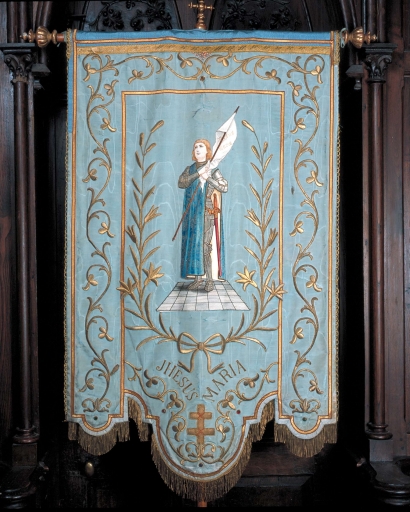 Bannière de procession : sainte Jeanne d'Arc, Immaculée Conception