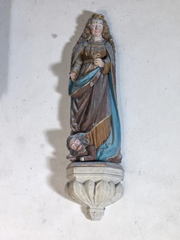 Statue (petite nature, d'applique) : sainte Catherine d'Alexandrie, église paroissiale Saint-Milliau (Plonévez-Porzay)