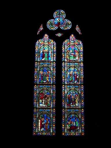 Verrière de la baie 7 (vitrail archéologique) : Vie de la Vierge