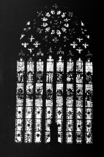 Maîtresse-vitre : Verrière à personnages : Vie de saint Jacques, Vie du Christ (baie 0)