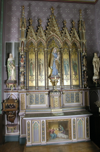 Ensemble de l'autel de la Vierge : autel, tabernacle, retable, gradin d'autel, 2 degrés d'autel