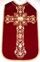 Ornement rouge 1 : chasuble, bourse de corporal, étole, manipule, voile de calice