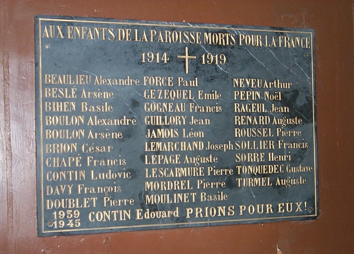 Tableau commémoratif des morts de la guerre 1914-1918 et de la guerre 1939-1945