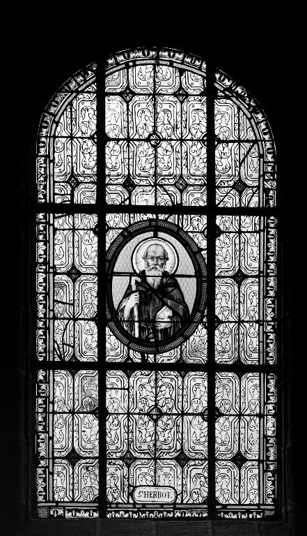 Ensemble des deux verrières à personnages de la baie 5 : Saint Herbot, et de la baie 6 : Saint Alar, église Saint-Hervé (Lanhouarneau)