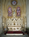 Ensemble de l'autel secondaire de la Vierge : autel, gradin d'autel, retable, tabernacle, degré d'autel