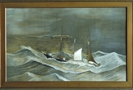 Tableau ex-voto : Trois-mats goélette par gros temps