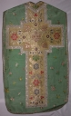 Ornement vert 1 : chasuble, bourse de corporal, étole, manipule, voile de calice, étole pastorale