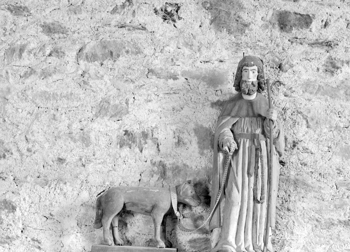 Groupe sculpté : saint Hervé et son chien, chapelle de la Madeleine (Cléguérec)