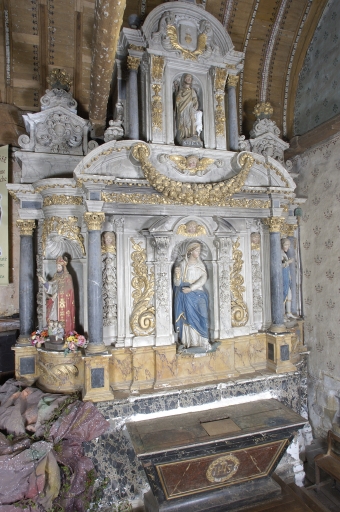 Ensemble de l'autel de saint Sébastien, aujourd'hui de sainte Marguerite : autel, retable, 2 degrés d'autel
