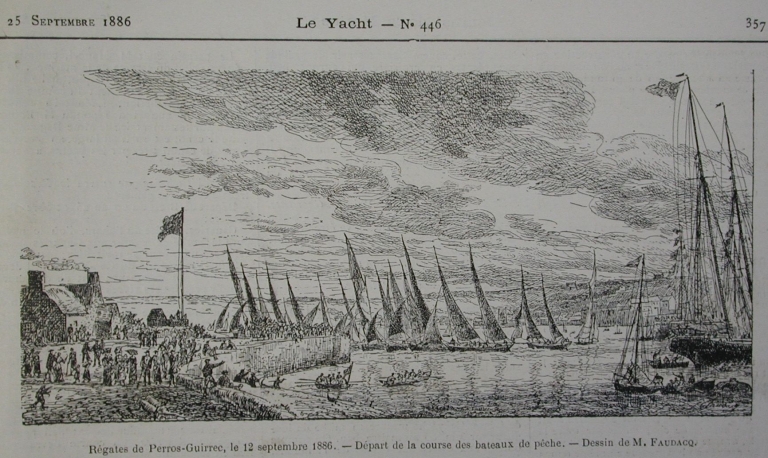 Dessins, gravures de Louis-Marie Faudacq : régates à Perros-Guirec, 1886