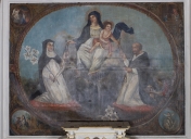 Tableau d'autel : Don du Rosaire à saint Dominique et à sainte Catherine