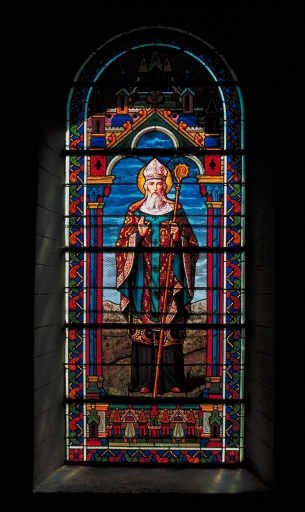Verrière à personnages de la maîtresse-vitre (baie 0) : saint Melaine