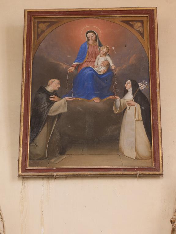 Tableau : Donation du Rosaire à saint Dominique et à sainte Catherine de Sienne, église paroissiale Saint-Gentien (Pluherlin)