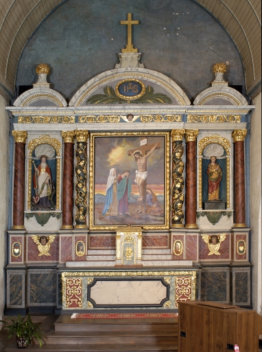 Tableau d'autel et son cadre : Calvaire avec Sainte Madeleine