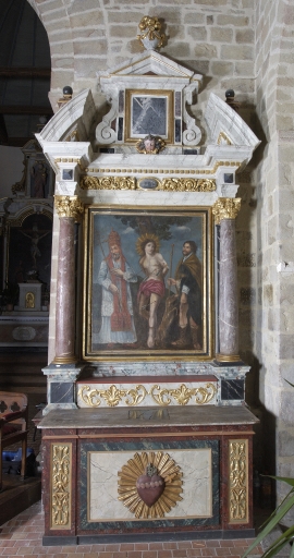 Ensemble de l'autel de saint Pierre, saint Sébastien et saint Roch : autel, retable