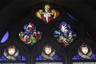 Verrière à personnages de la baie 0 : Ascension, Résurrection, 3 chérubins (Chancé fusionnée en Piré-Chancé en 2019)