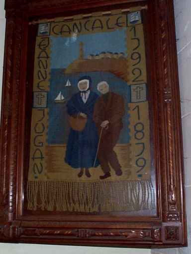 Bannière de procession : Jeanne Jugan et un pauvre