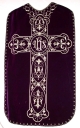 Ornement violet 1 : chasuble, bourse de corporal, étole, manipule, voile de calice