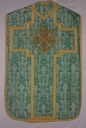 Ornement vert 1 : chasuble, bourse de corporal, étole, manipule, voile de calice