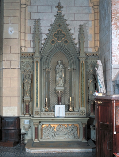 Ensemble de l'autel de la Vierge : autel, tabernacle, gradin d'autel, retable