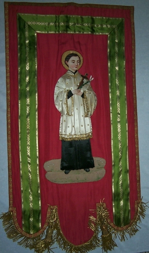 Bannière de procession : saint Joseph et l'Enfant, saint Jean Berchmans (?)