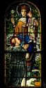 Ensemble de 3 verrières (baies 1, 3, 4) : Donation du Rosaire à saint Dominique, Vierge à l'Enfant, Education de la Vierge