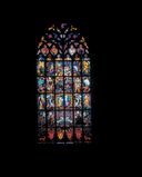 Verrière historiée de la baie 5 : La victoire de Gédéon sur les Madianites (?), basilique Notre-Dame-du-Roncier (Josselin)