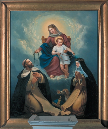 Tableau d'autel : Don du Rosaire à saint Dominique et à sainte Catherine