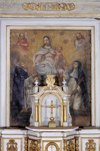 Tableau d'autel : Don du Rosaire à saint Dominique et à sainte Catherine de Sienne