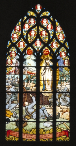 Verrière (verrière à personnages) : Monument aux morts (baie n° 5), rue Saint-Etienne (Jugon-les-Lacs fusionnée en Jugon-les-Lacs - Commune nouvelle en 2016)