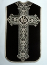 Ornement noir 1 : chasuble, bourse de corporal, étole, manipule, voile de calice