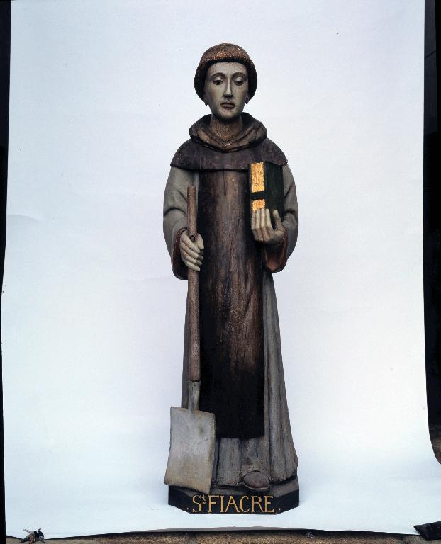 Statue : saint Fiacre, église paroissiale Notre-Dame (La Chapelle-Caro fusionnée en Val d'Oust en 2016)
