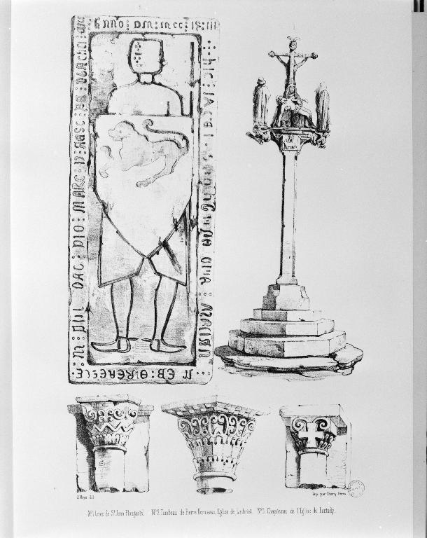 Dalle funéraire du chevalier Alain de Carman, ancien prieuré de Lochrist an Izelvet (Plounévez-Lochrist)