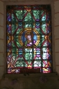 Ensemble des verrières du chevet : sainte Reine, saint Joseph et l'Enfant, la Chapelle des Domaines (Maure-de-Bretagne fusionnée en Val d'Anast en 2017)