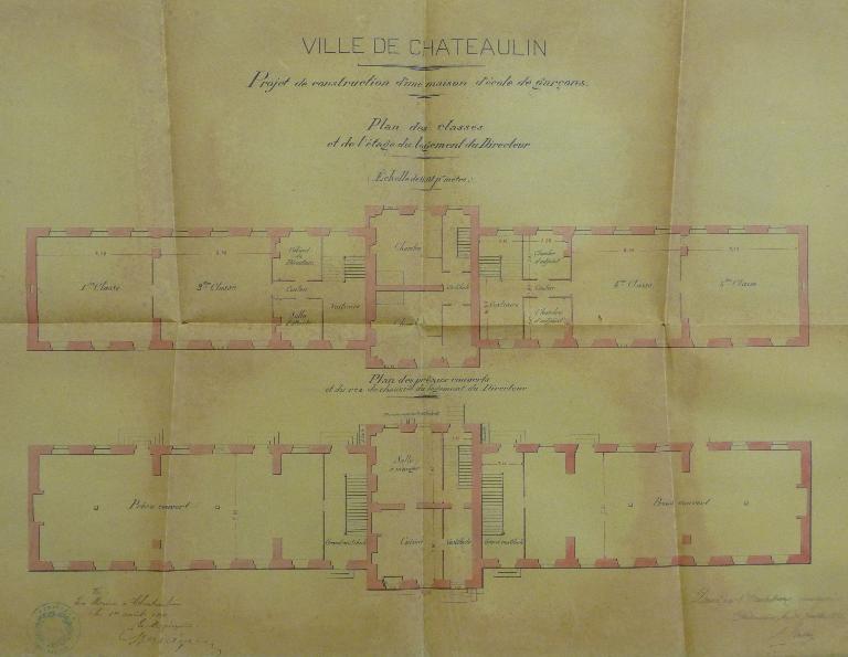 Ecole communale des garçons, actuellement Groupe scolaire Marie Curie et RASED, rue Raoul Anthony (Châteaulin)