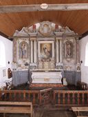 Ensemble du maître-autel : autel, tabernacle, retable, gradin d'autel, tableau d'autel, chapelle de pèlerinage Notre-Dame de Quempé (Saint-Congard)