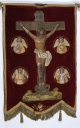 Bannière de procession : Vierge à l'Enfant, Christ en croix