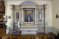 Ensemble de l'autel de la Vierge : autel, retable, 3 gradins d'autel, 2 degrés d'autel