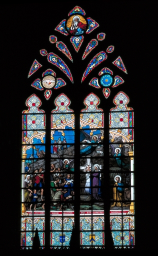 Verrière à personnages de la baie 0 (maîtresse-vitre) : Adoration des bergers