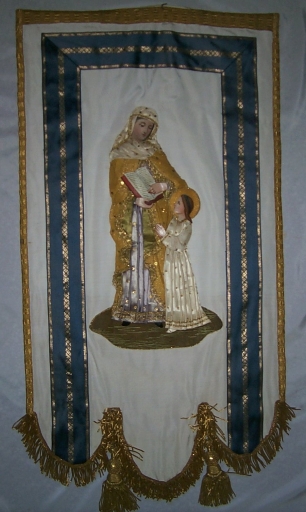 Bannière de procession : Education de la Vierge, sainte Alice (?)