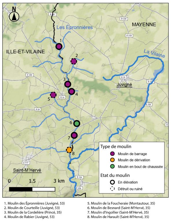 Les moulins du cours d’eau Les Epronnières
