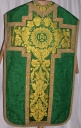 Ornement vert 2 : chasuble, bourse de corporal, étole, manipule, voile de calice