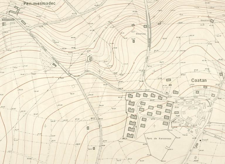 Ensemble fortifié (B 47), Keranroux - Menguen, sur la crête à l'ouest de la route de Guilers (actuelle rue de Kerléo) (Brest)